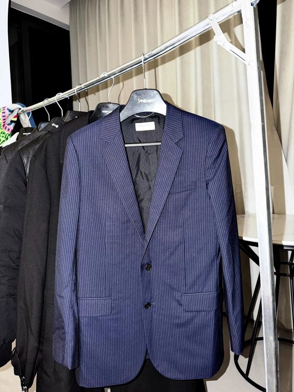 Saint Laurent Paris FW13 Navy Blue Pinstripe Wool Blazer