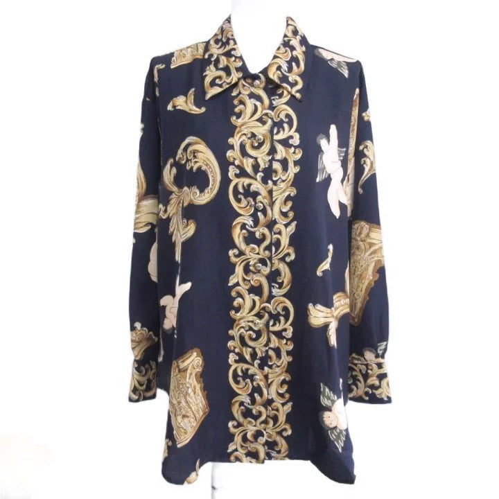 Issey Miyake 1980s Baroque Angel Print Long Sleeve Shirt
