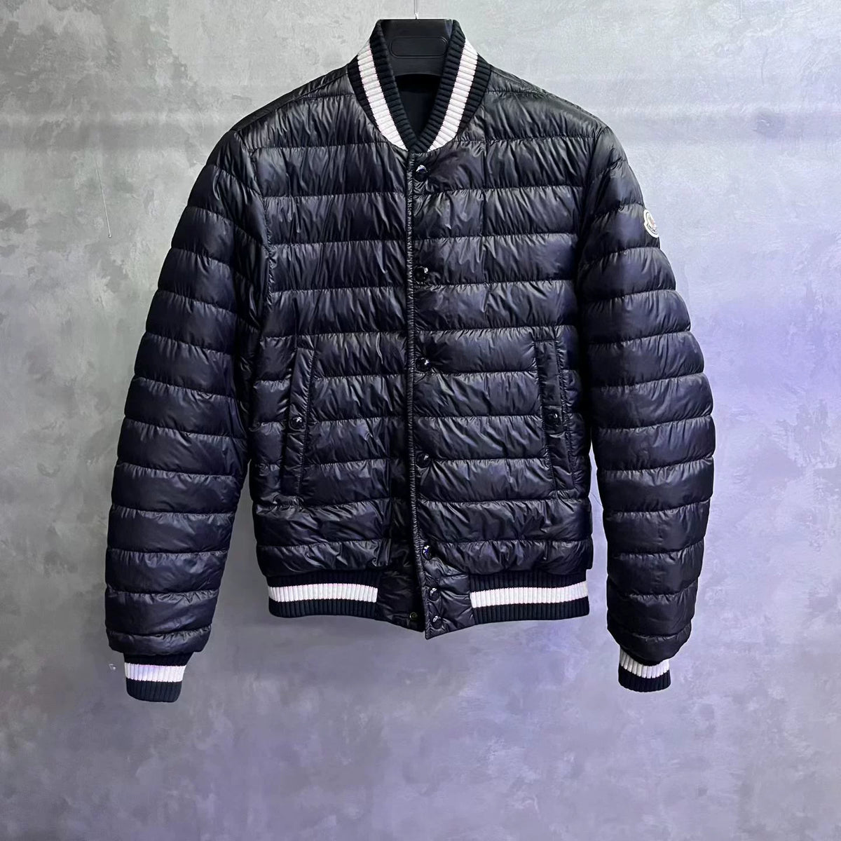 Moncler Colorblock Stripe Reversible Stand-Collar Down Jacket