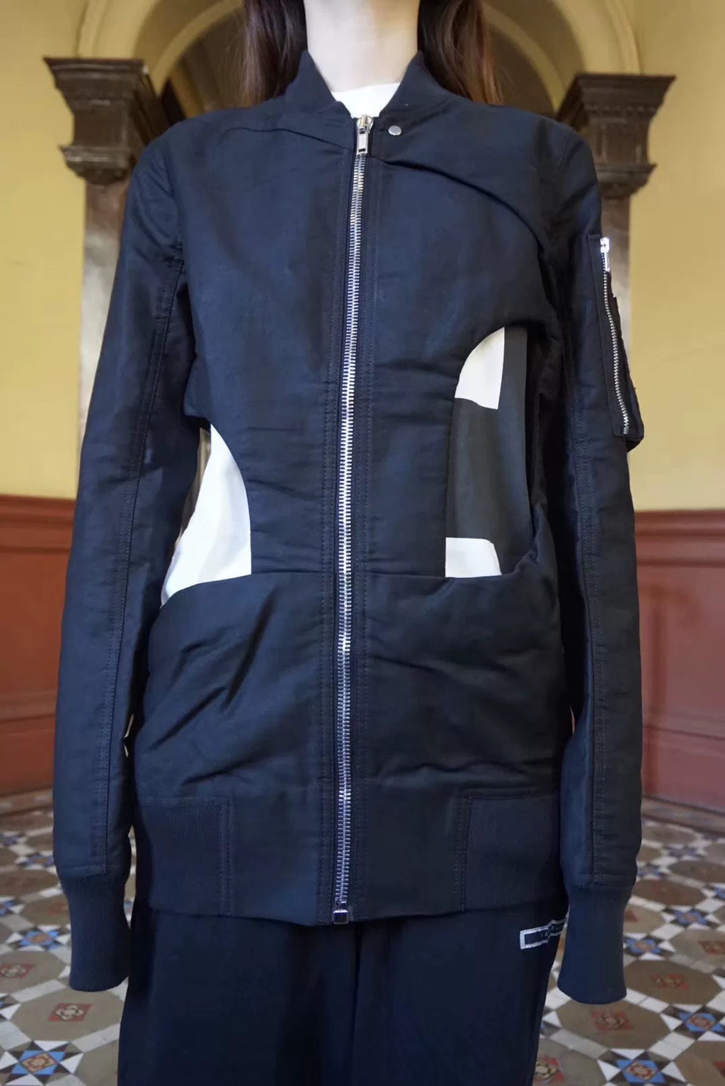 Rick Owens SS19 Black Shred Flight Bomber Cotton Jacket