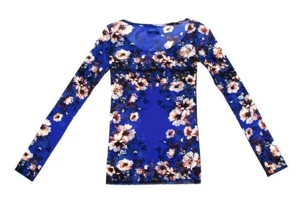 Jean Paul Gaultier Vintage Blue Nightingale Floral Mesh Top