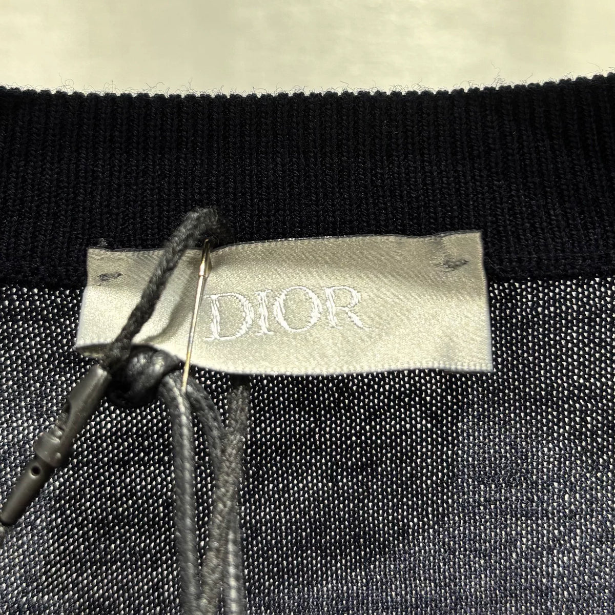 Dior Navy Blue CD Letter Embroidered Logo Ribbed Collar Wool Sweater