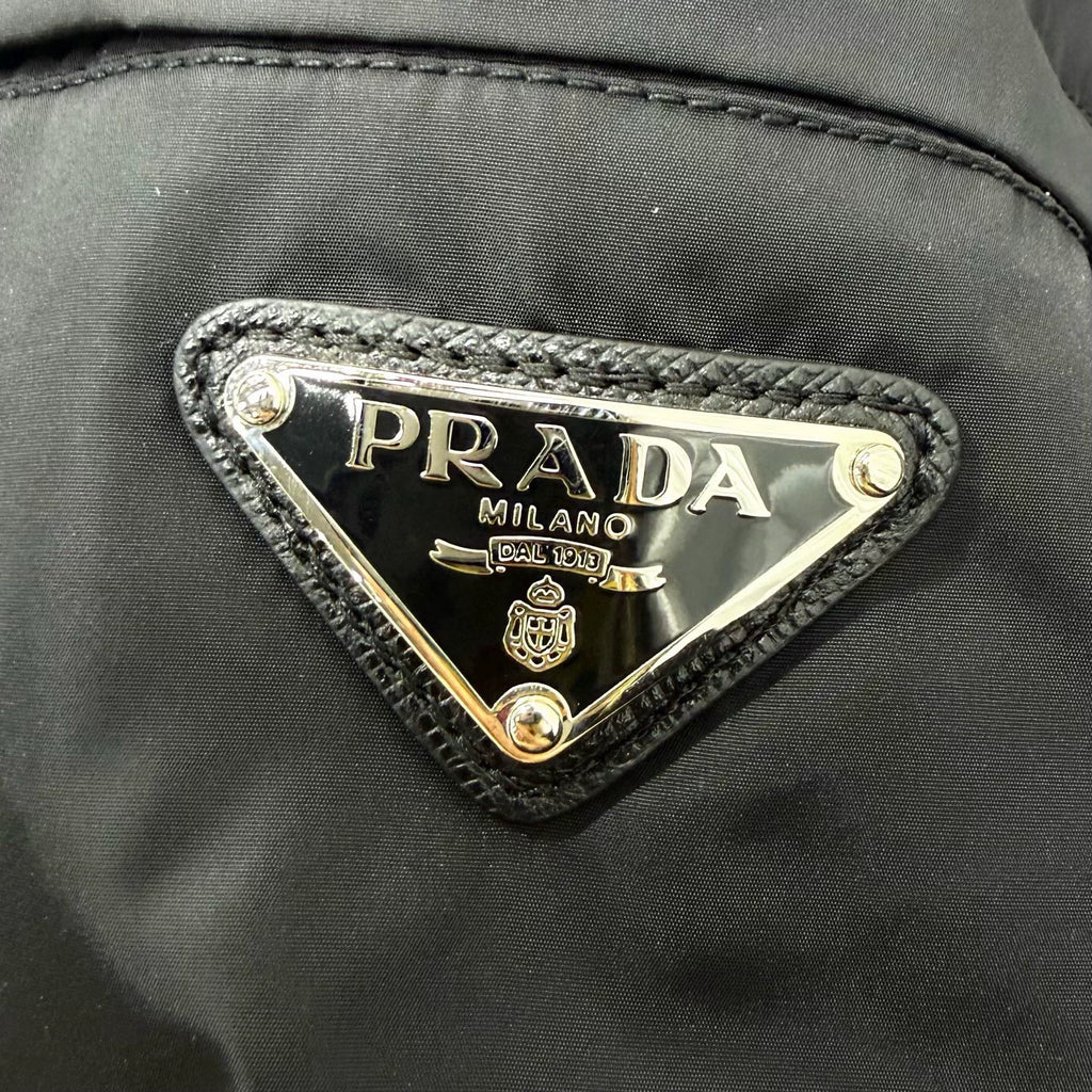 Prada Reversible Hat Metallic Triangle Logo Zip Black Jacket