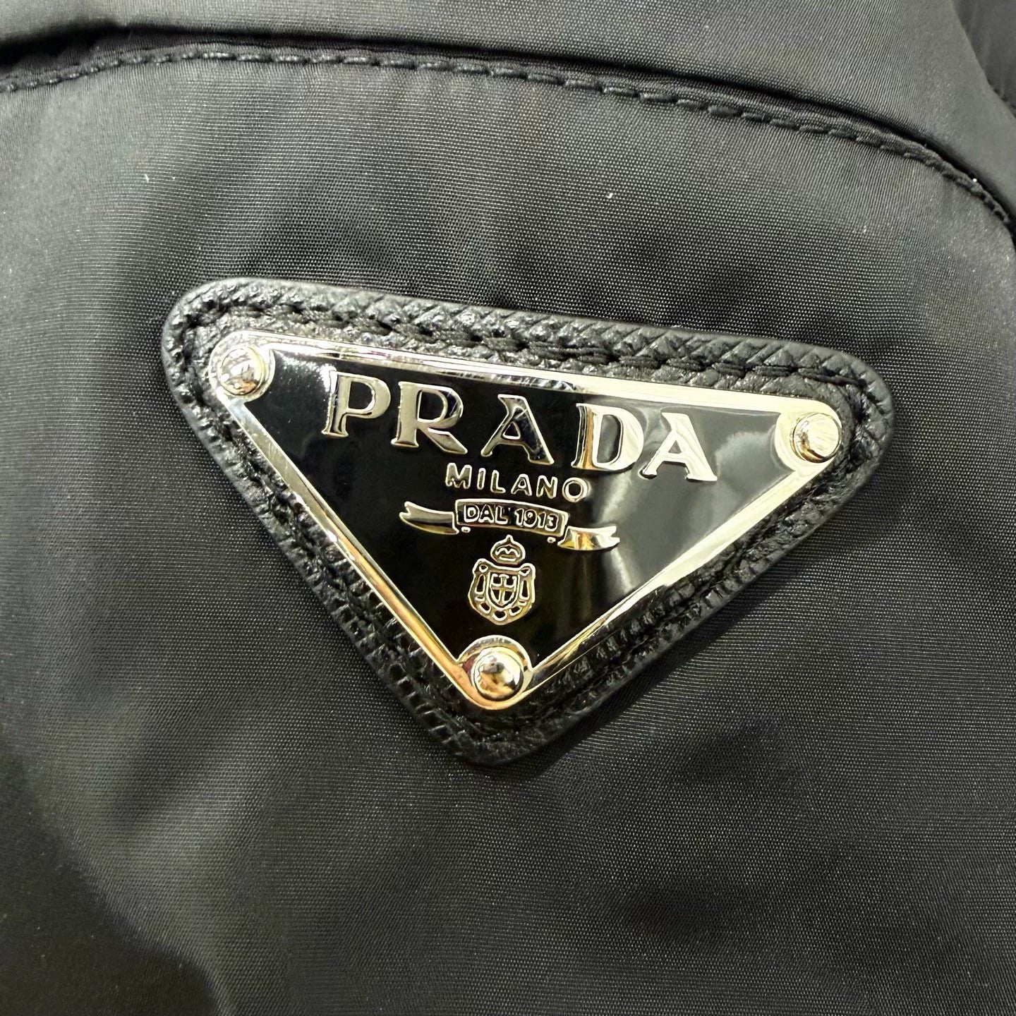 Prada Reversible Hat Metallic Triangle Logo Zip Black Jacket