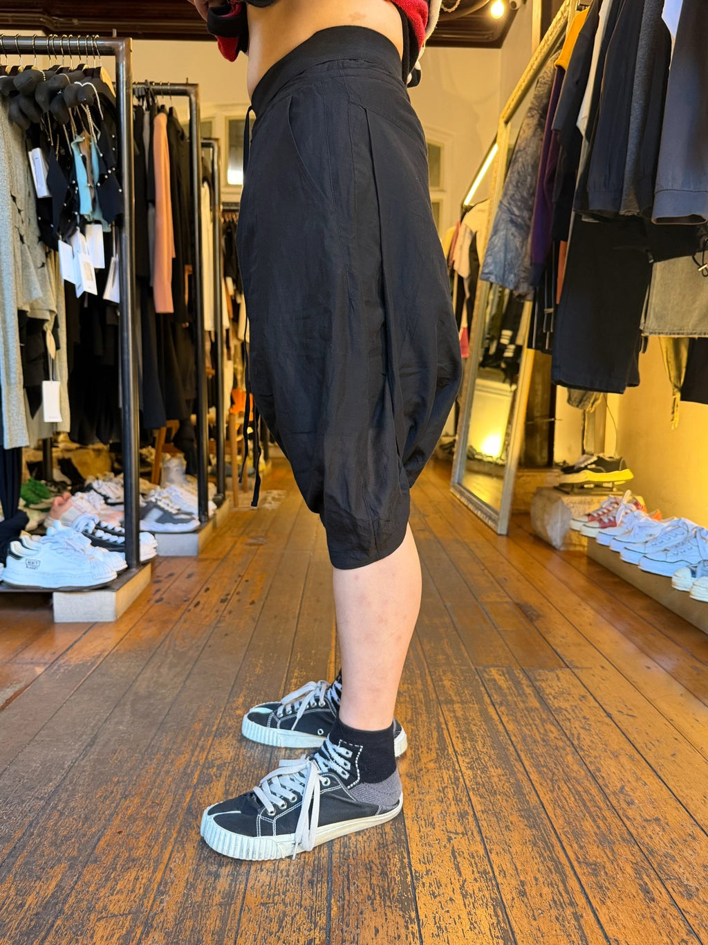 Julius SS15 Black Silk Cotton Pleated Skirt Pants