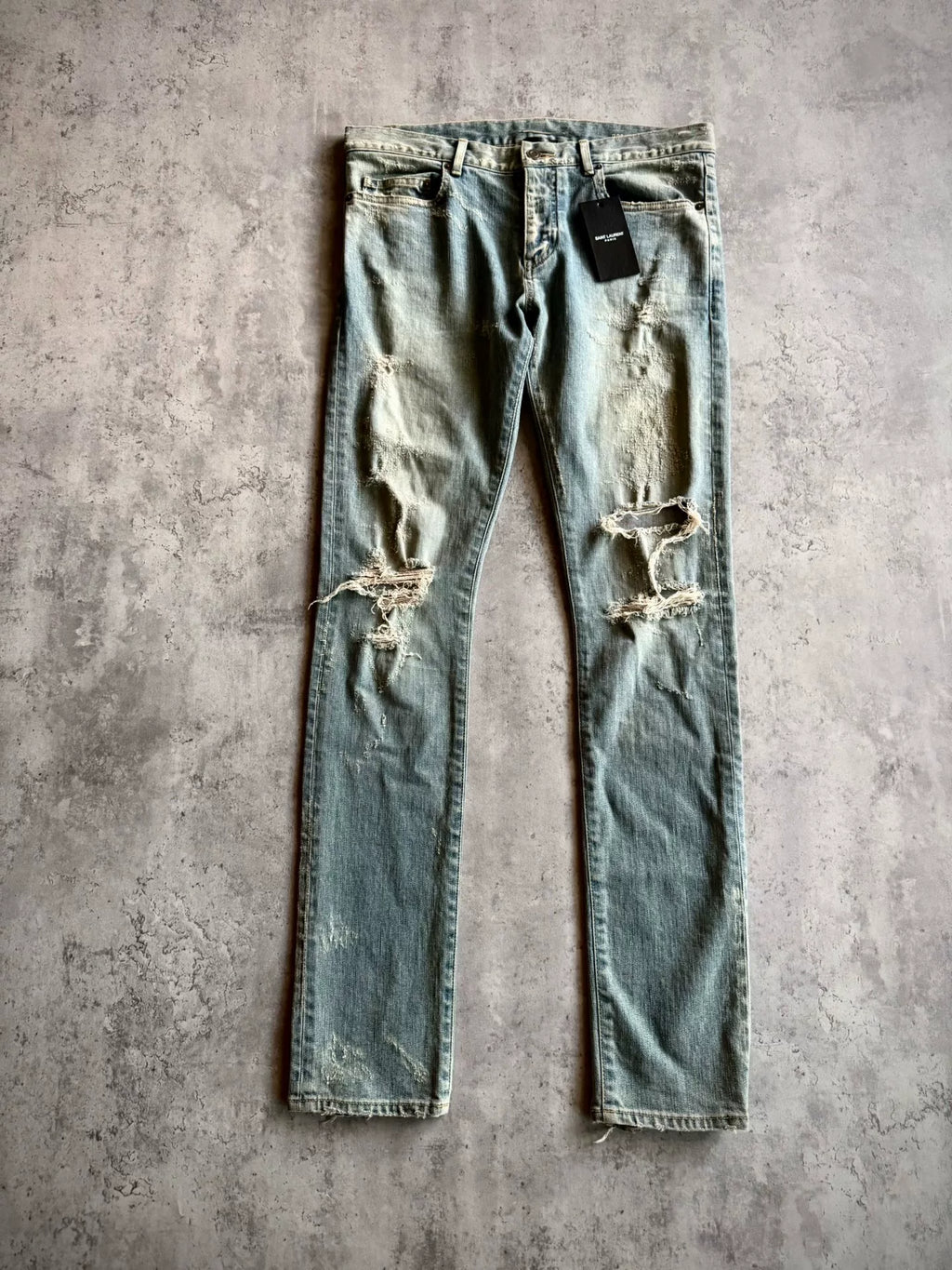 Saint Laurent Paris 14AW D02 Blue Distressed Denim Jeans by Hedi Slimane