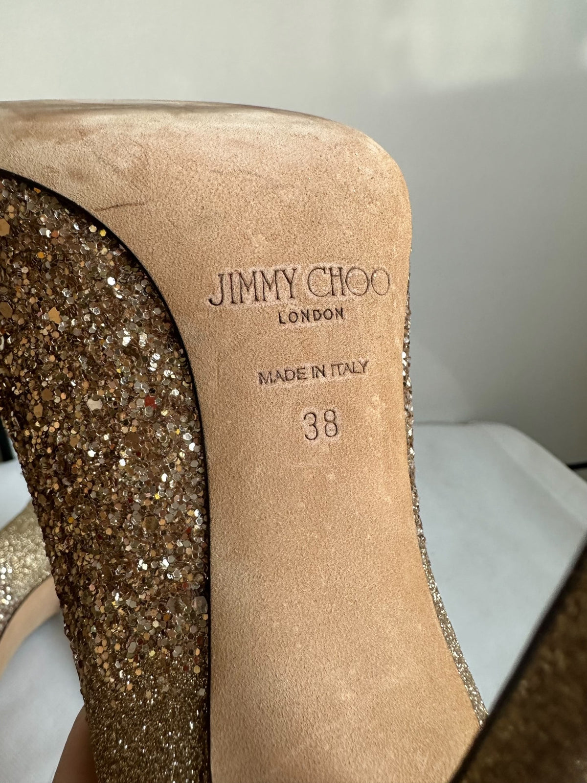 Jimmy Choo Champagne Gold Sequin Pointed-Toe Heels
