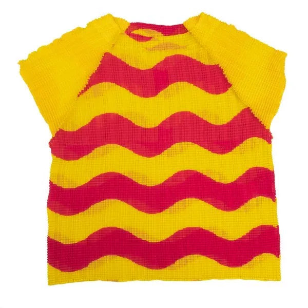 Issey Miyake Vintage Yellow Red Wave Stripe Pleated Top