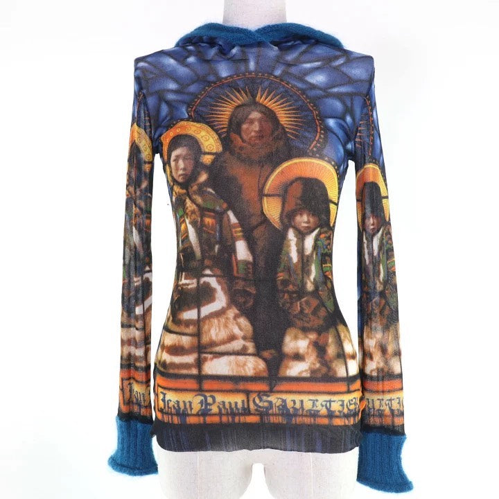 Jean Paul Gaultier Portrait Hooded Mesh Top