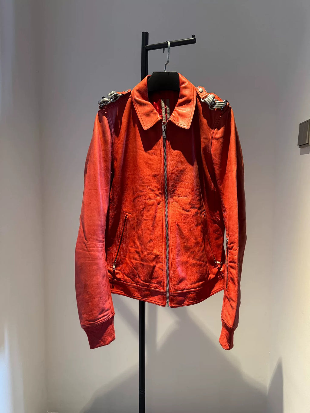 Rick Owens FW19 Red Chain Leather Larry Jacket