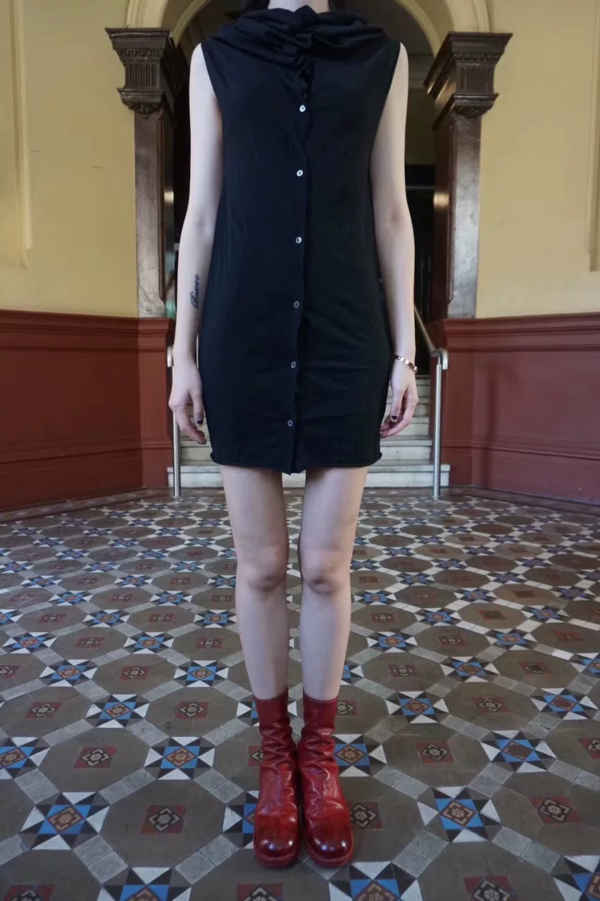 M.A+ SS17 Black Hooded Long Cotton Dress