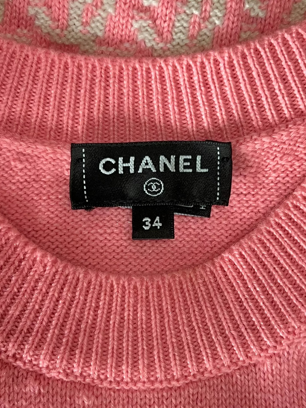 Chanel Crew Neck Long Sleeve Slim Top Pink Knit Sweater