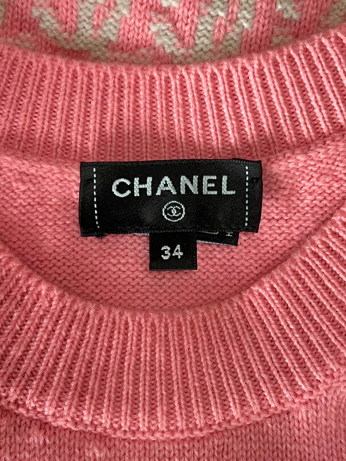 Chanel Crew Neck Long Sleeve Slim Top Pink Knit Sweater