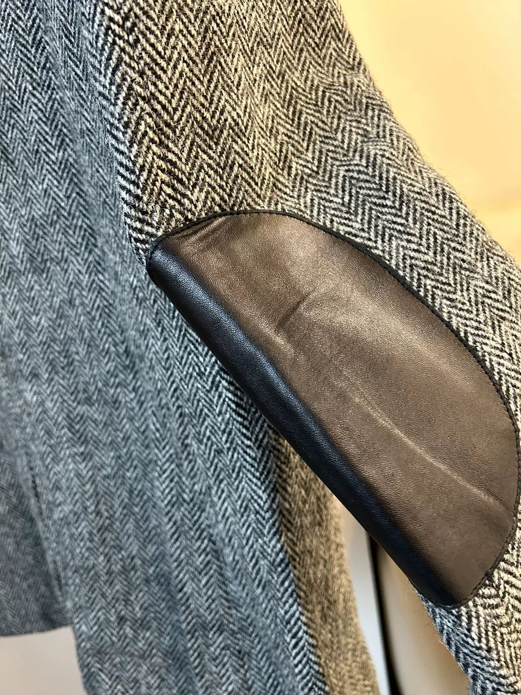 Saint Laurent FW15 Grey Herringbone Lambskin Patched Jacket by Hedi Slimane