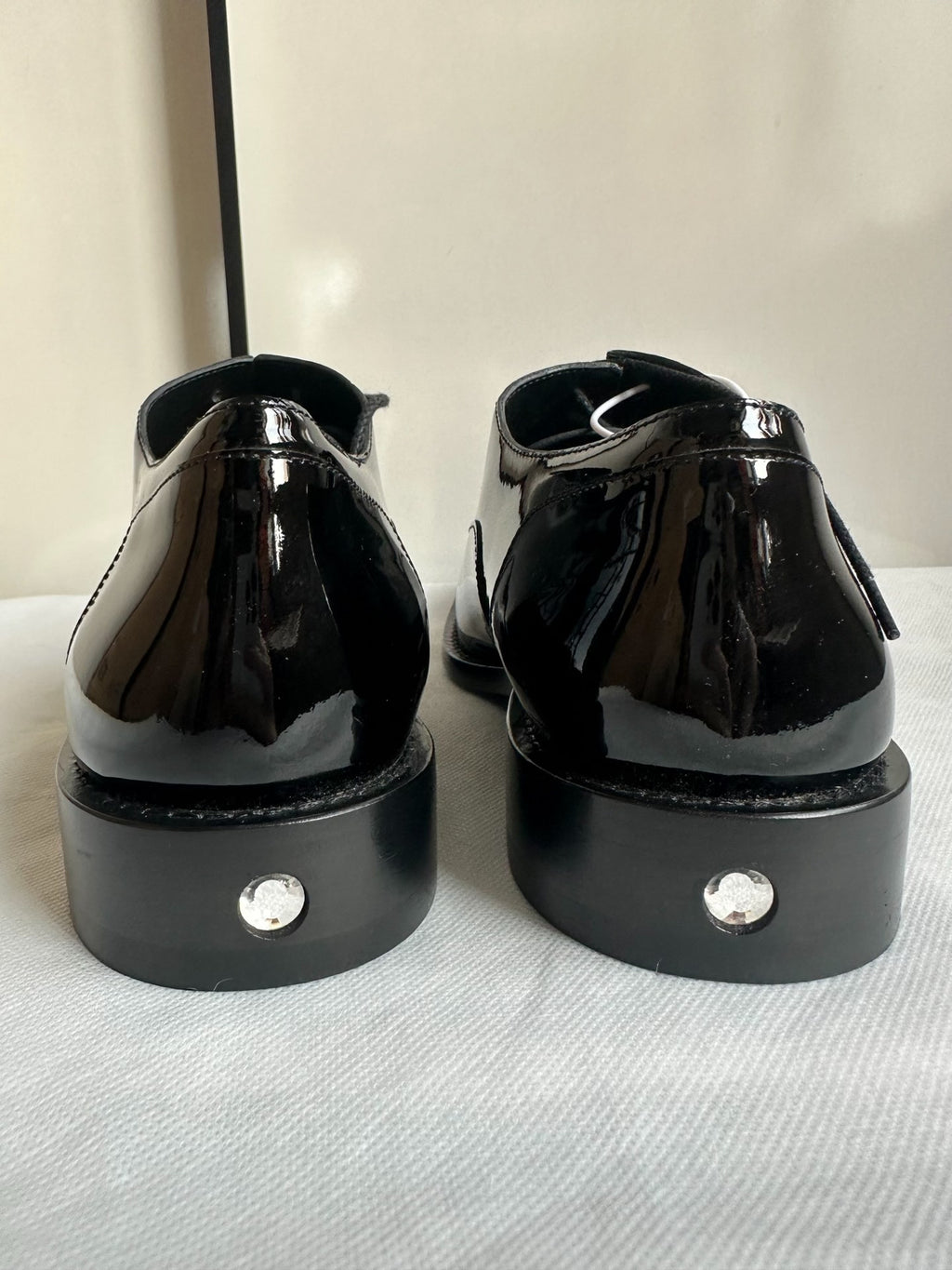 Balenciaga Black Patent Leather Crystal-Heel Lace-Up Shoes