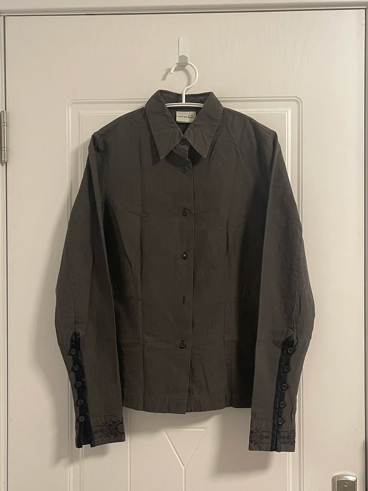 Dries Van Noten Lace Embroidered Velvet Button Sleeve Shirt