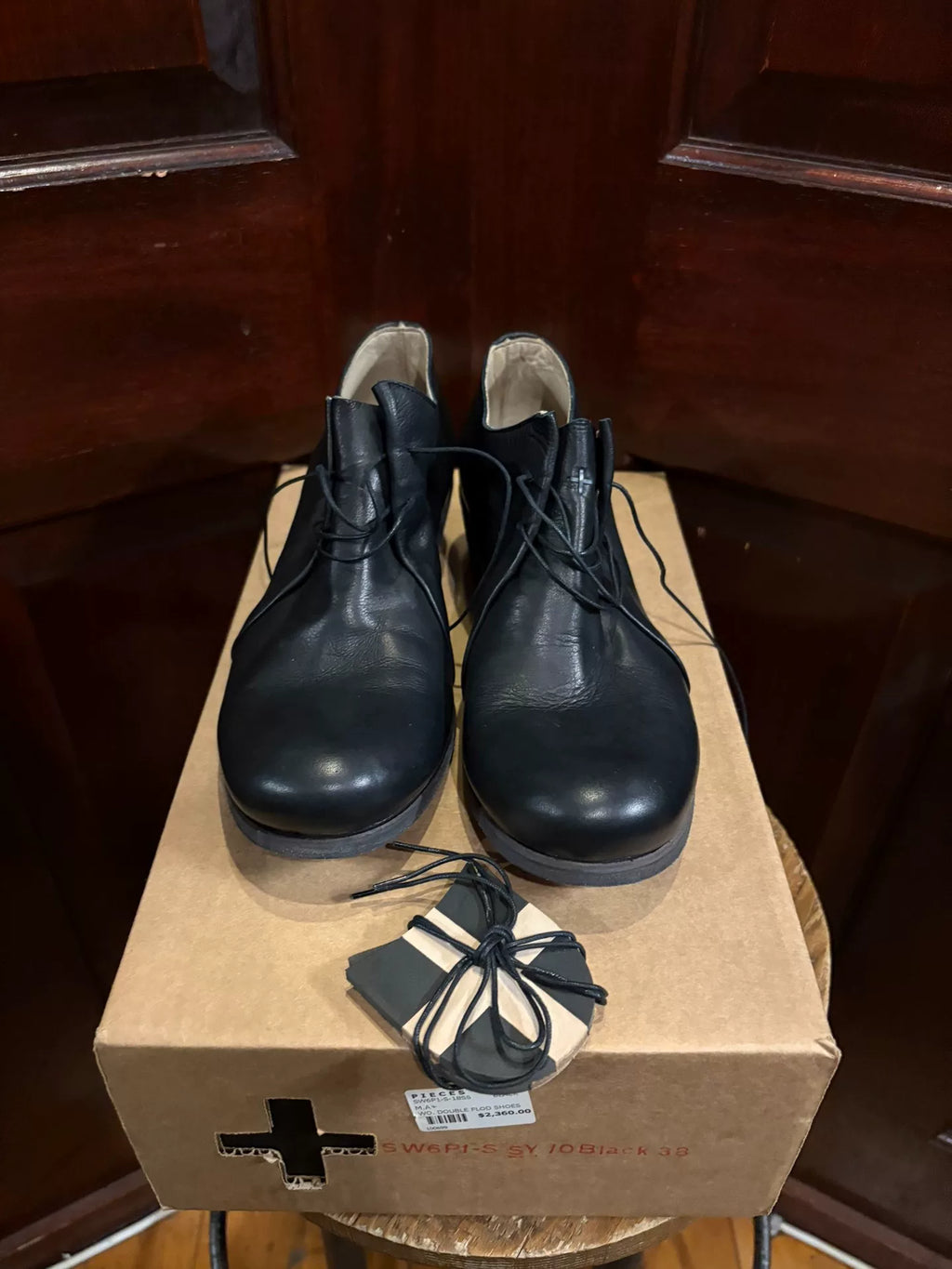 M.A+ SS18 Black Double Fold Derby Leather Shoes