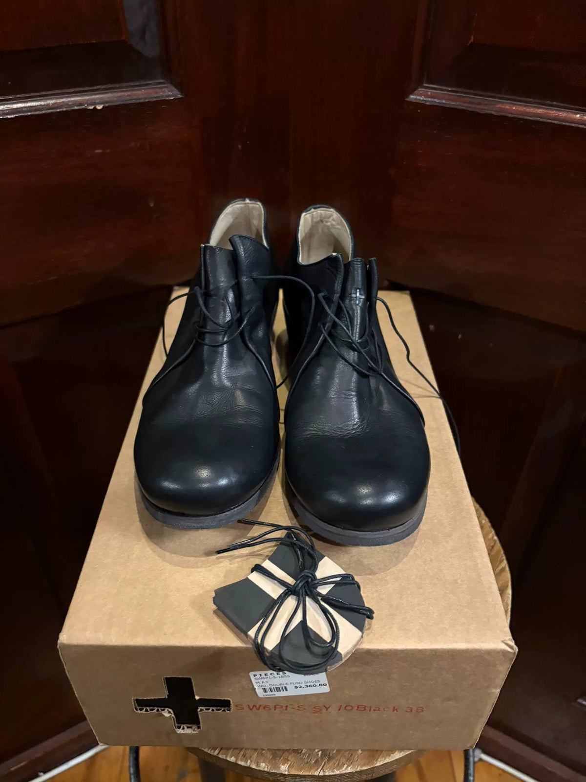 M.A+ SS18 Black Double Fold Derby Leather Shoes
