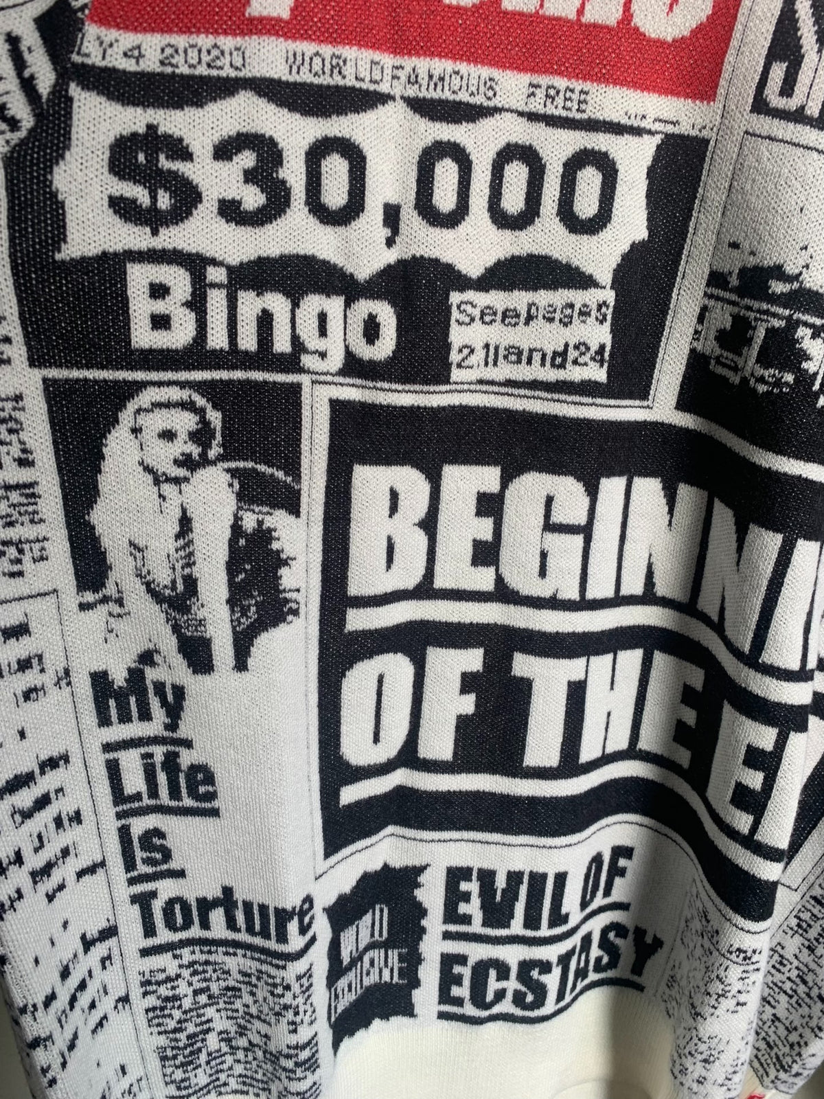 Supreme Black & White Newspaper Print Wool Viscose Sweater