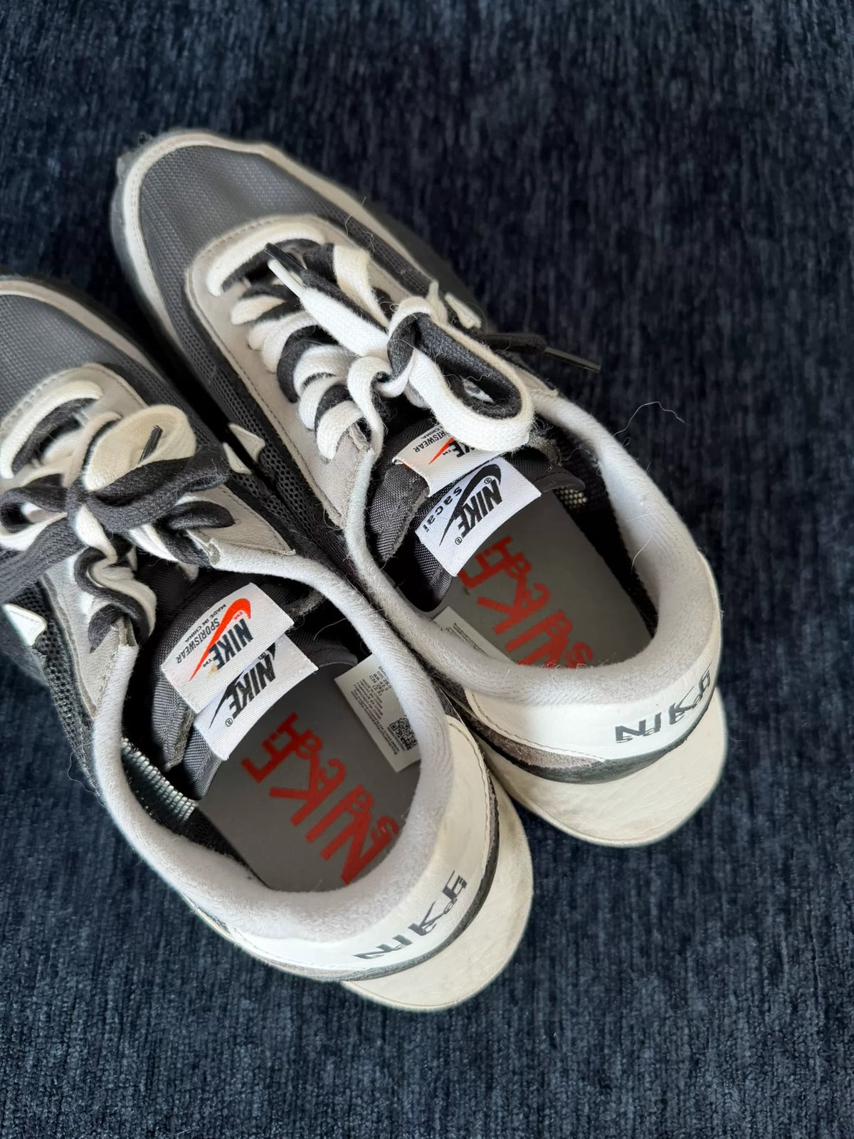 sacai × Nike LDV Waffle Black White Deconstructed Sneakers