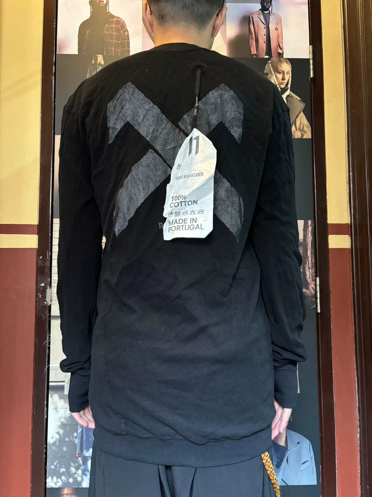 11byBBS Black Mesh Print Cotton Hooded Sweatshirt