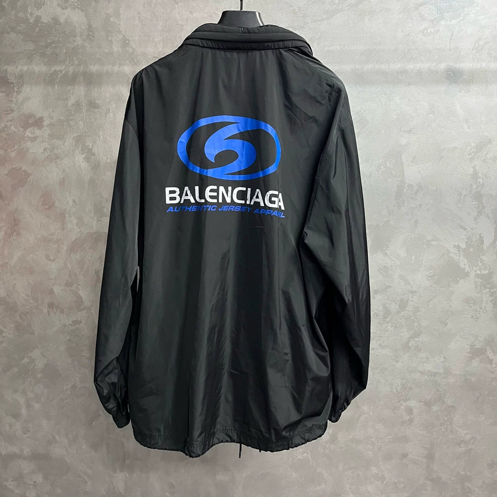 Balenciaga Black Logo Print Crew Neck Buttoned Jacket