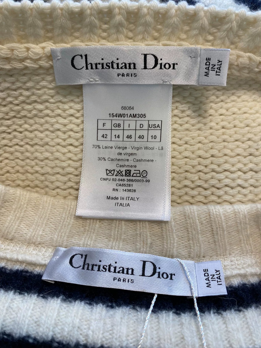 Dior Navy Blue Striped Wool Cashmere Sweater