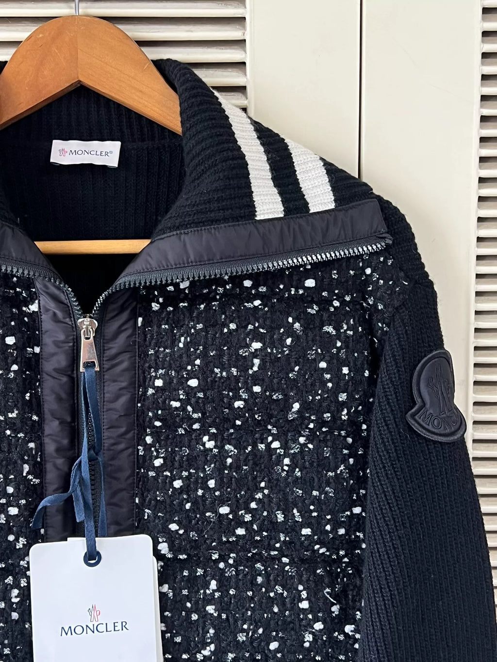 Moncler Cardigan Knit-Panel Down Jacket