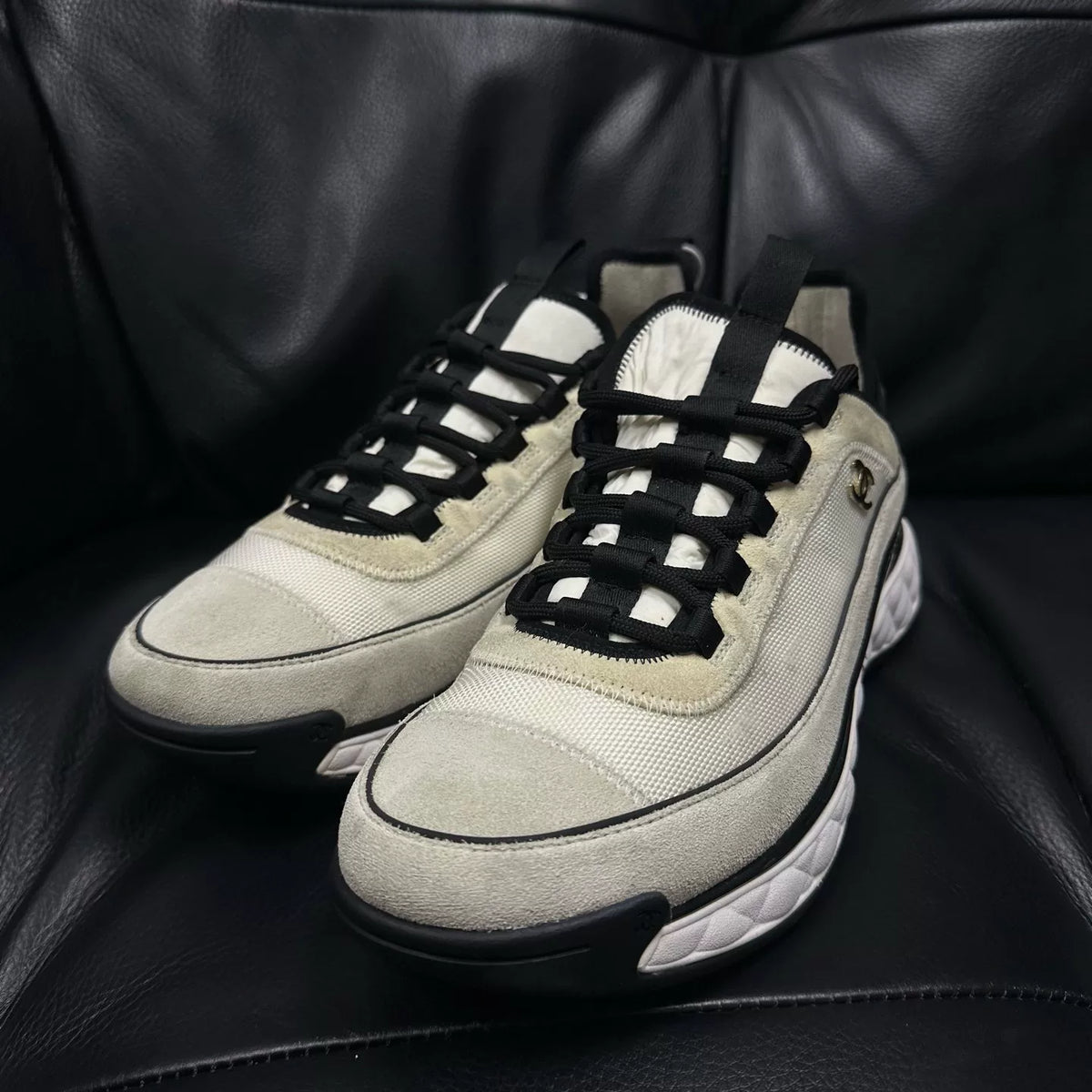 Chanel Suede Lace-Up Logo Low-Top Sneakers