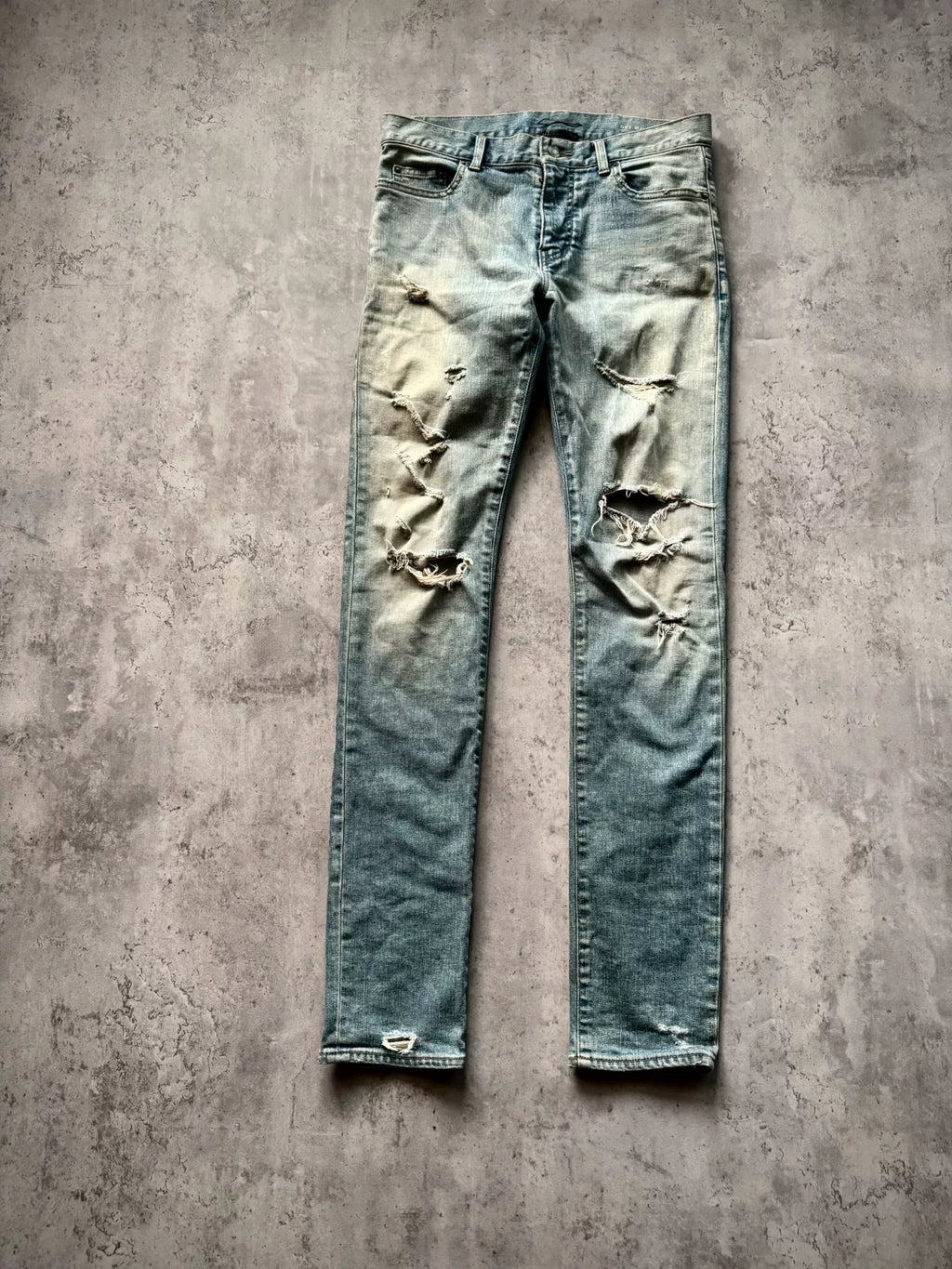 Saint Laurent Paris 16SS D02 Blue Distressed Denim Jeans by Hedi Slimane