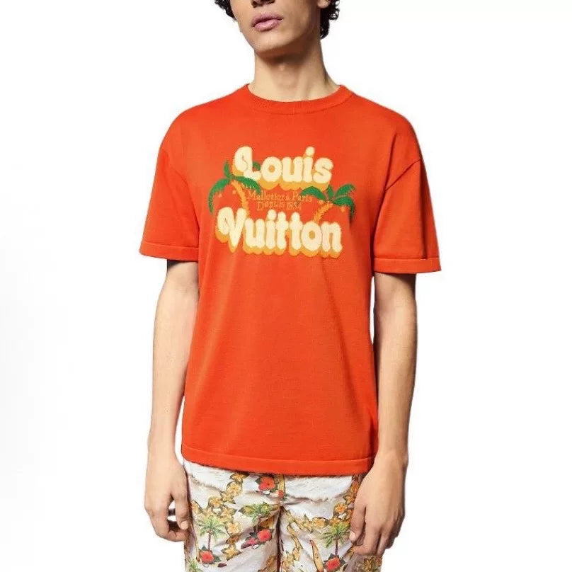 Louis Vuitton SS24 Knit Logo Cotton Orange Short Sleeve T-Shirt