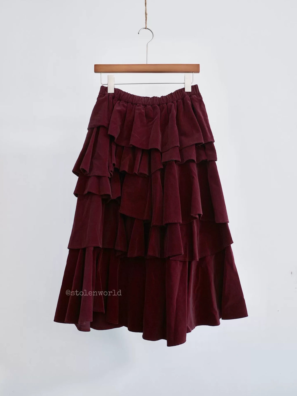 Comme Des Garcons Red Velvet Tiered Skirt - Devines