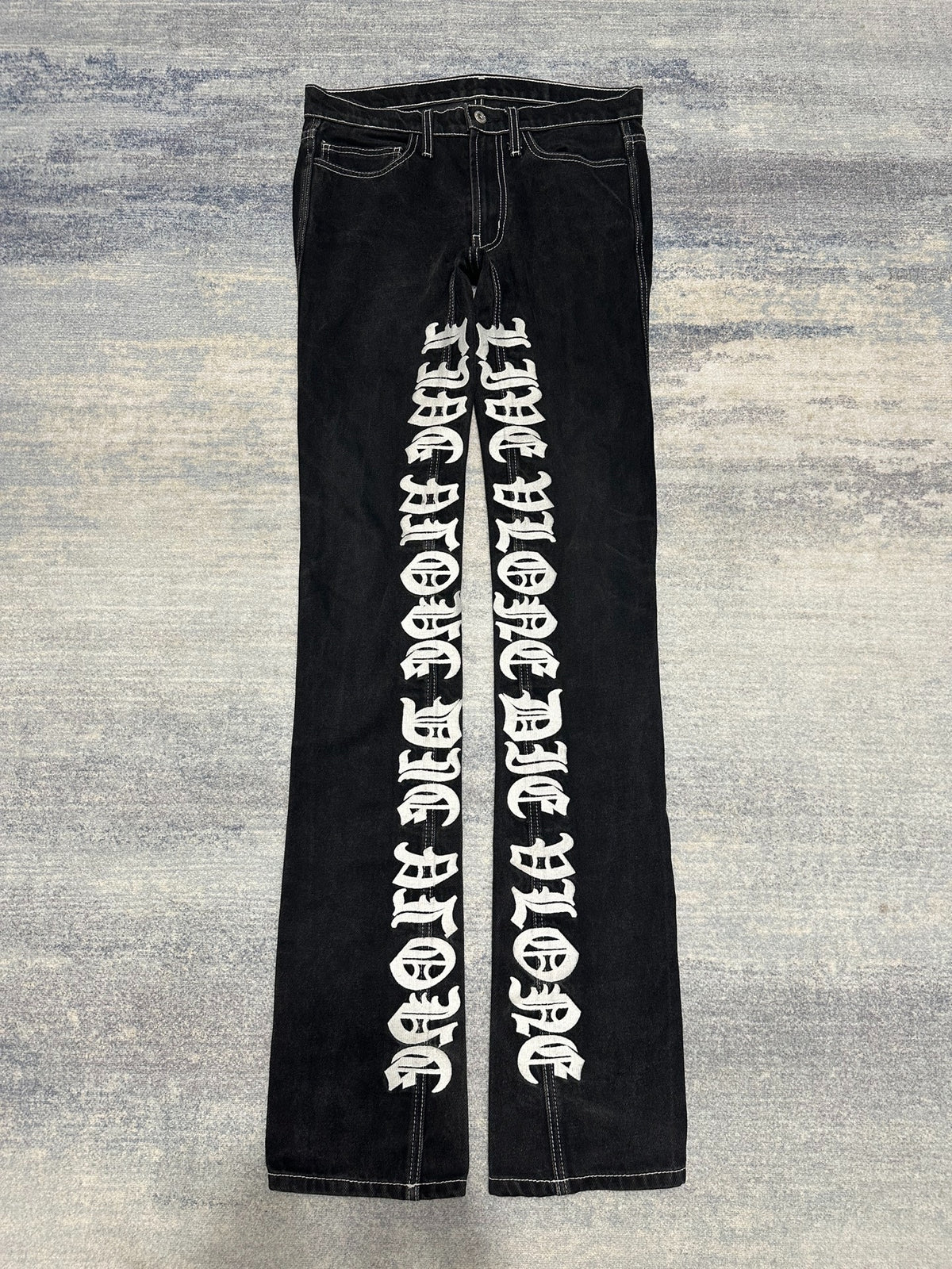 Vlone Og Black White Old English Runway Denim Sanskrit SS18 Jeans