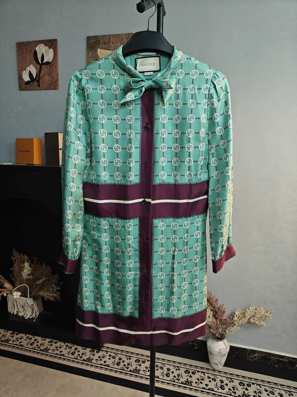Gucci Green All-Over Logo Silk Dress