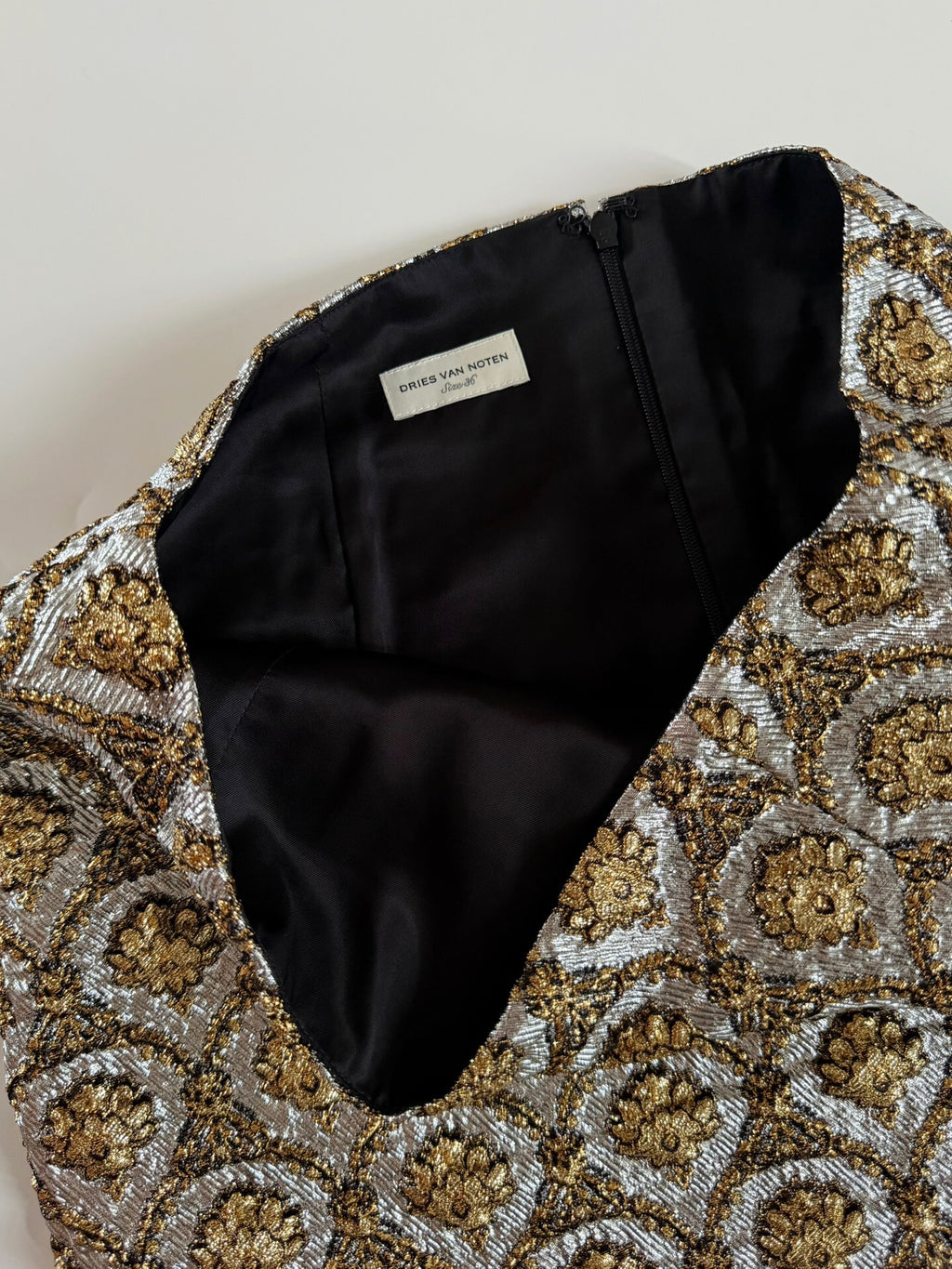 Dries van Noten Midi Gold Plaid Silk Skirt
