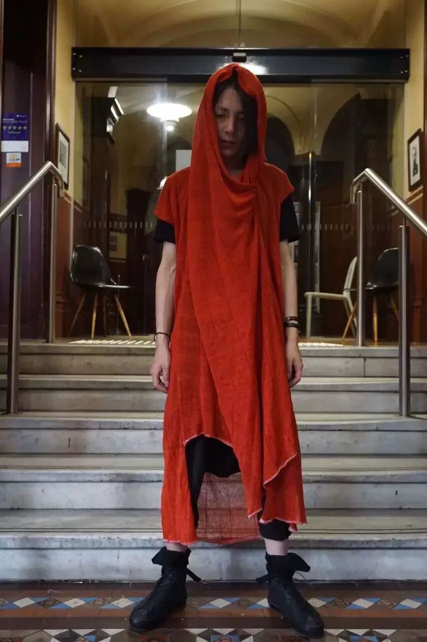 M.A+ SS15 Red Knitted Hooded Linen Gilet