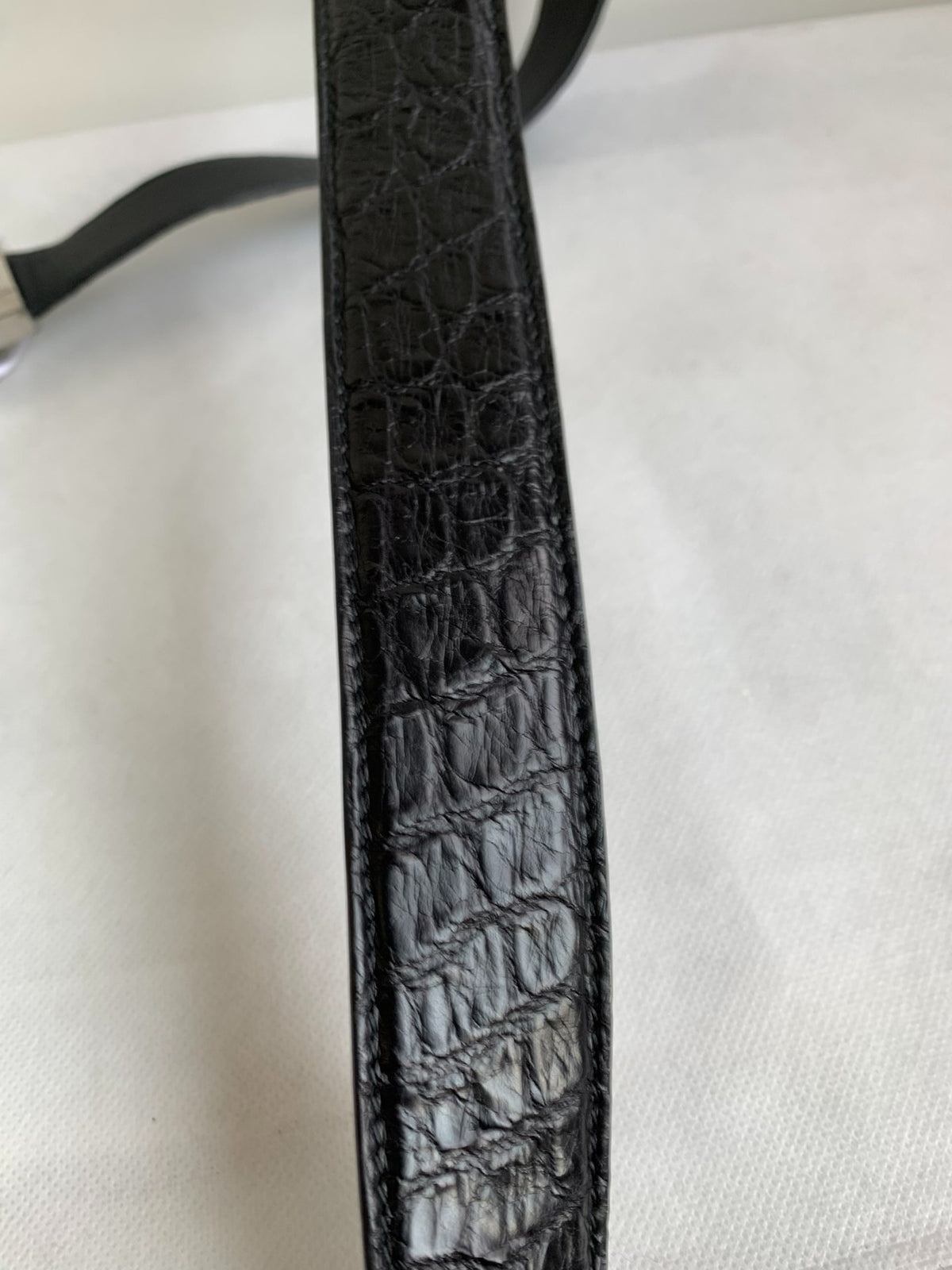 Dior Black Crocodile-Embossed Silver CD Belt