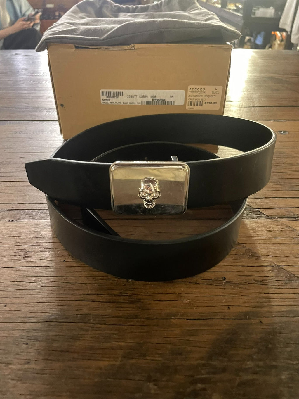 Alexander McQueen Black Embossed Silver Skull Leather Belt