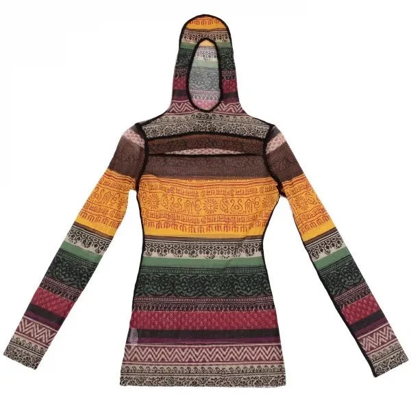 Jean Paul Gaultier Vintage Floral Hooded Mesh Top