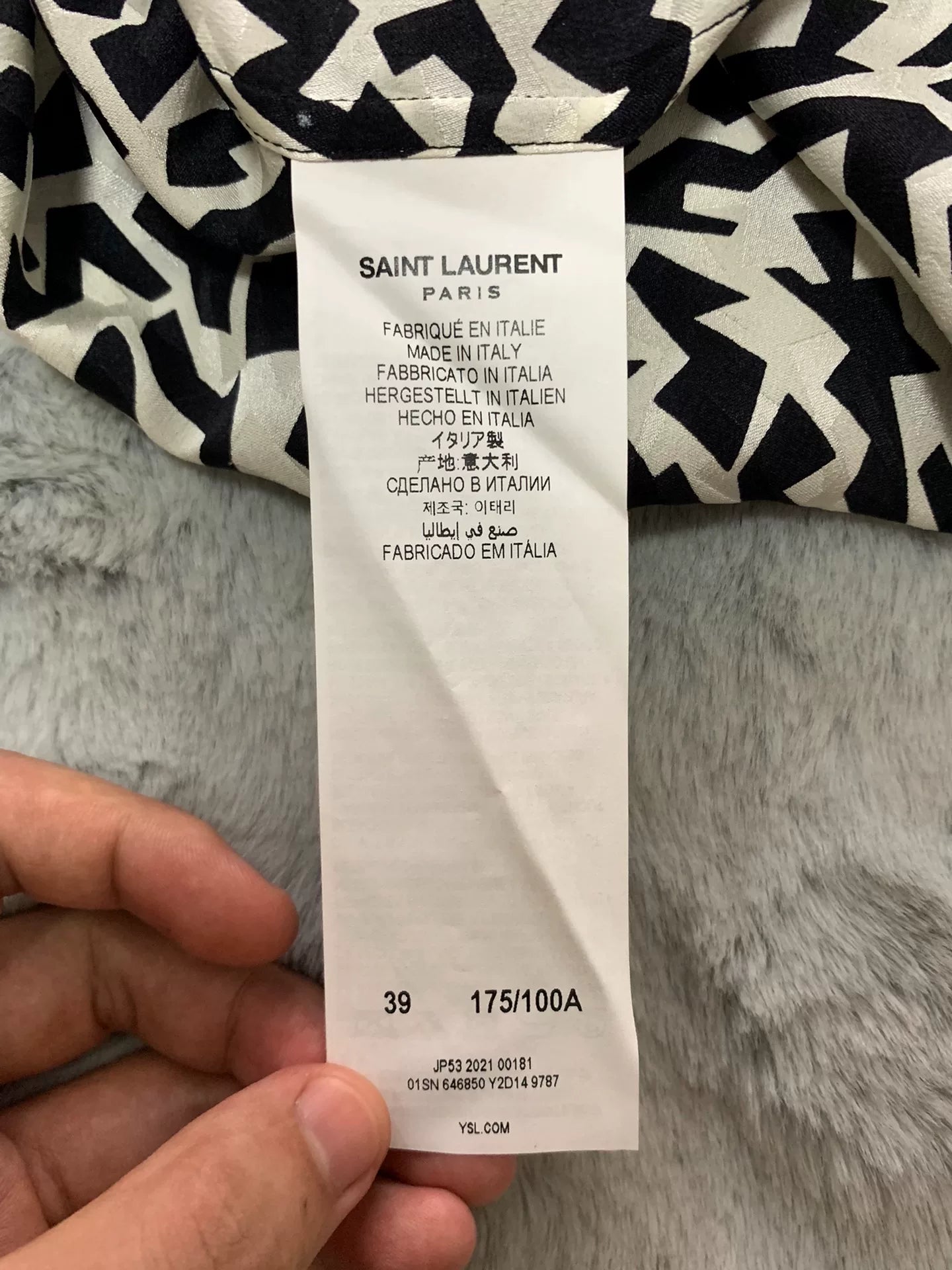 Saint Laurent 21FW Runway Silk Black White All-Over Print Shirt