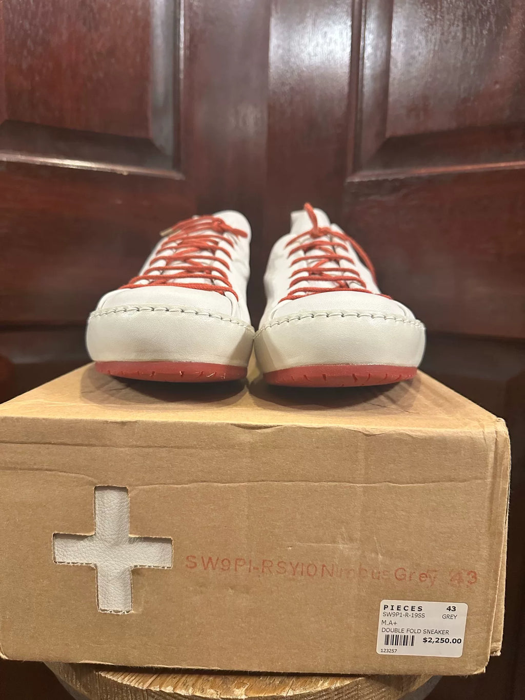 M.A+ SS19 White Double Fold One Piece Calfskin Sneakers