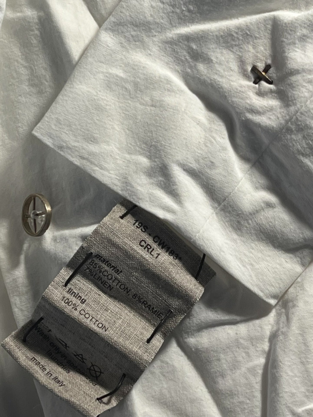 M.A+ SS19 White Three Planet Silver Buttons Cotton Linen Coat