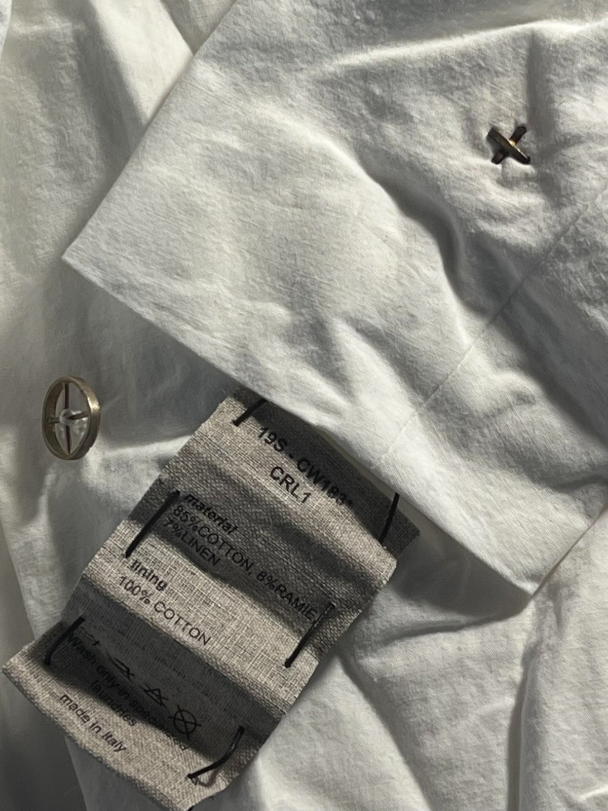 M.A+ SS19 White Three Planet Silver Buttons Cotton Linen Coat