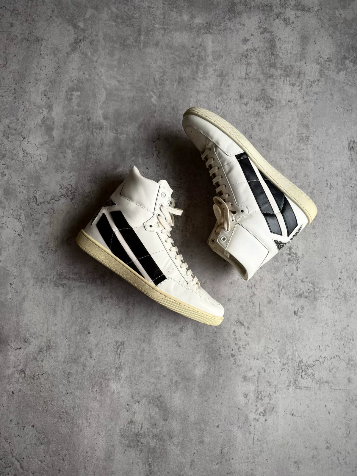 Saint Laurent Paris 16AW Geometric Patchwork Star Stud High-Top Sneakers by Hedi Slimane