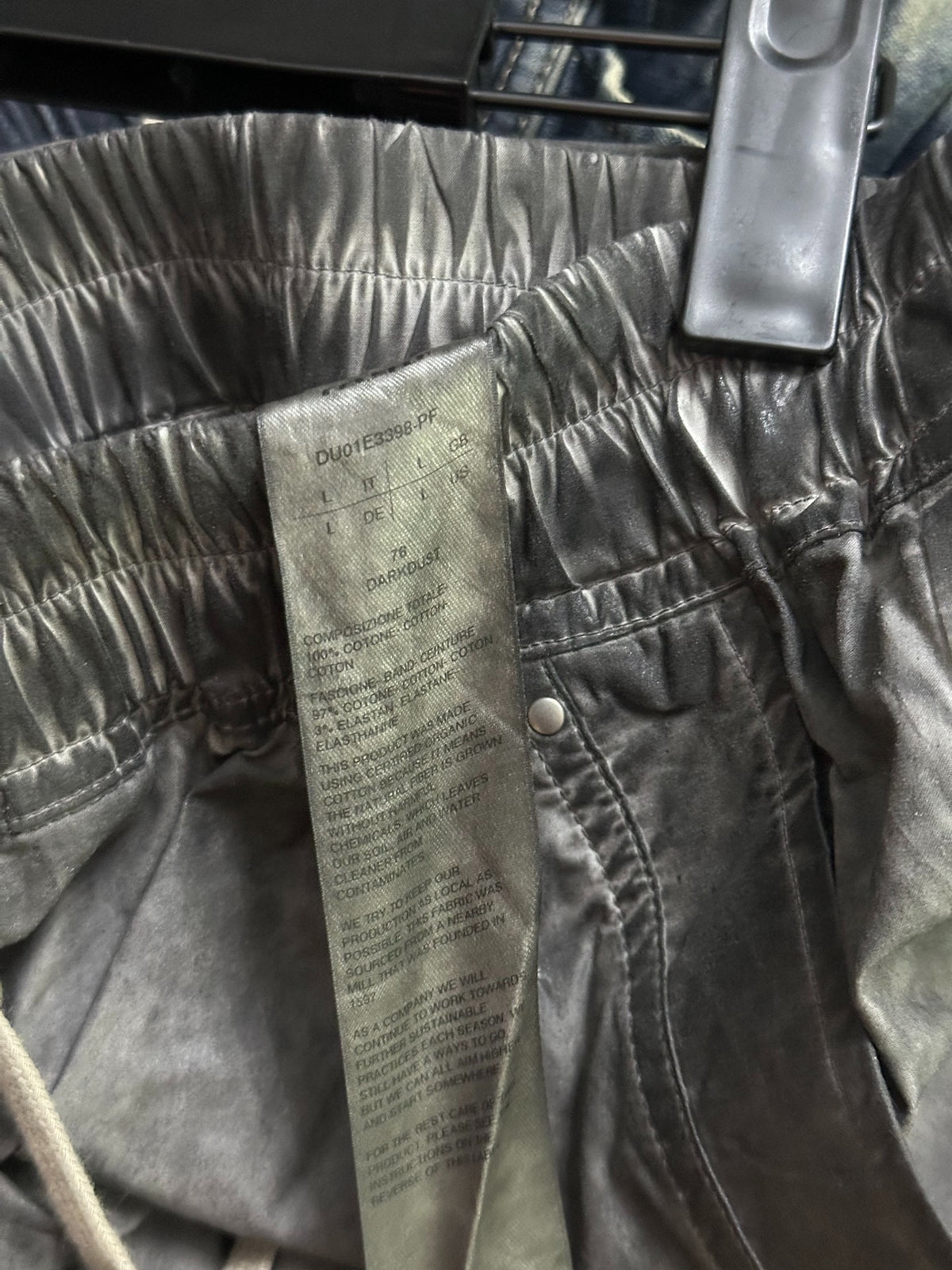 Rick Owens 25SS Cargo Belas black-gray washed rubber-coated multi-pocket cargo wide-leg pants