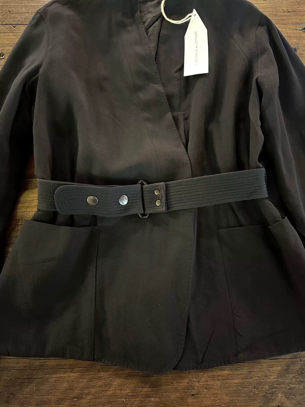 Christophe Lemaire Black Belted Cotton Viscose Coat