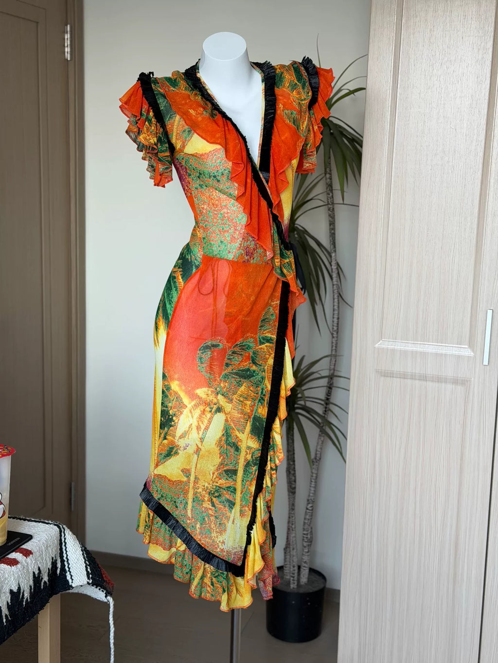 Jean Paul Gaultier Vintage Mesh Print Fringe Dress