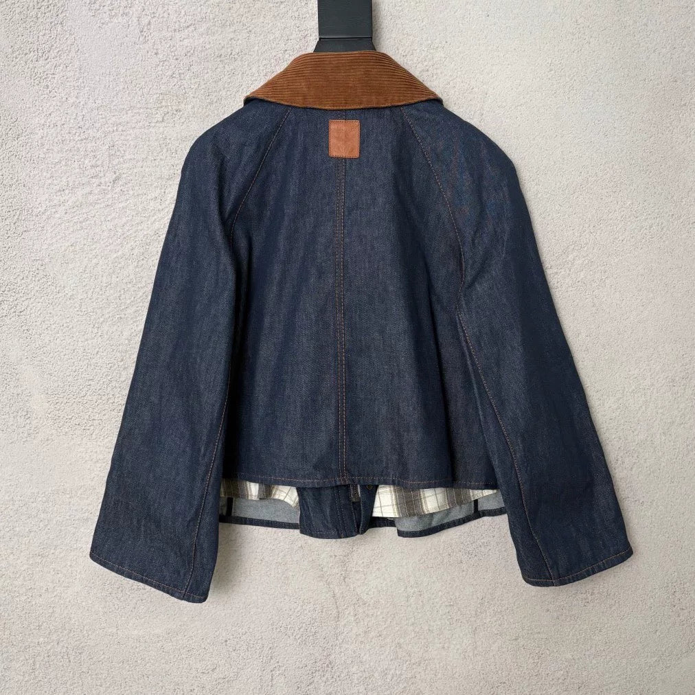 Loewe corduroy collar patchwork logo denim jacket