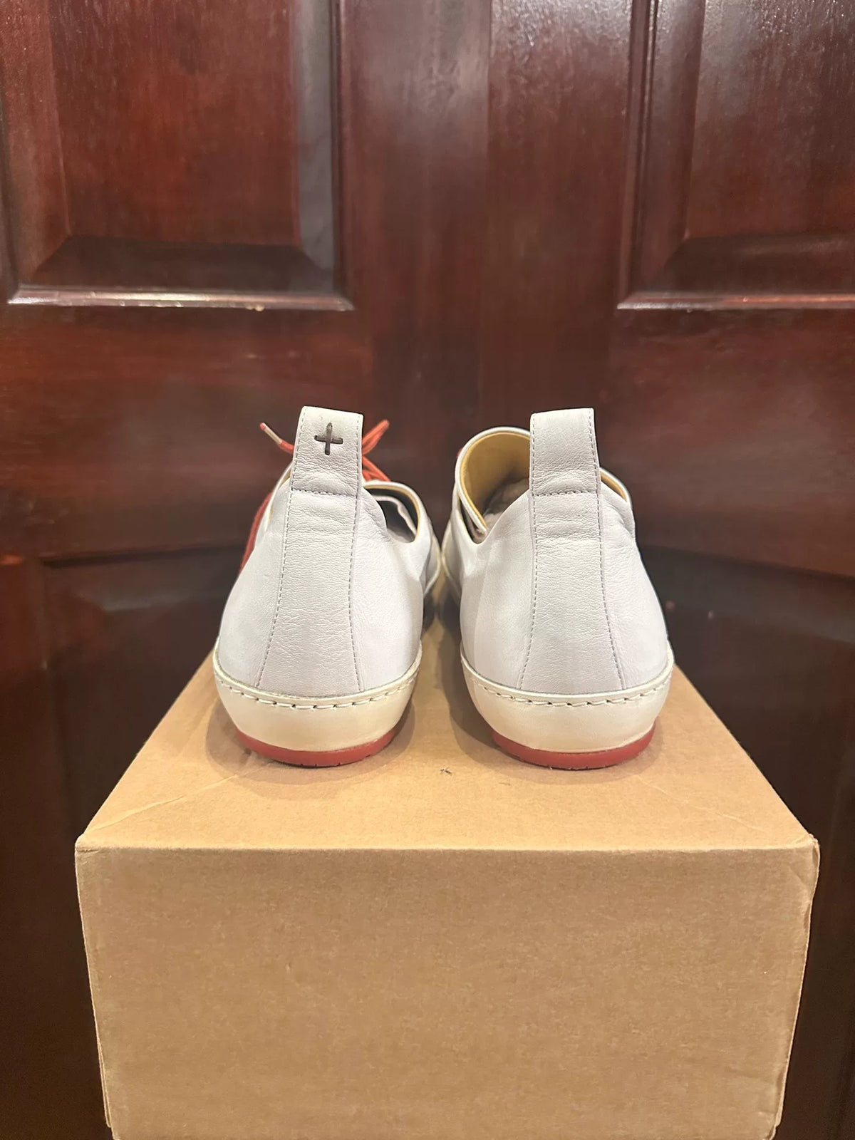 M.A+ SS19 White Double Fold One Piece Calfskin Sneakers