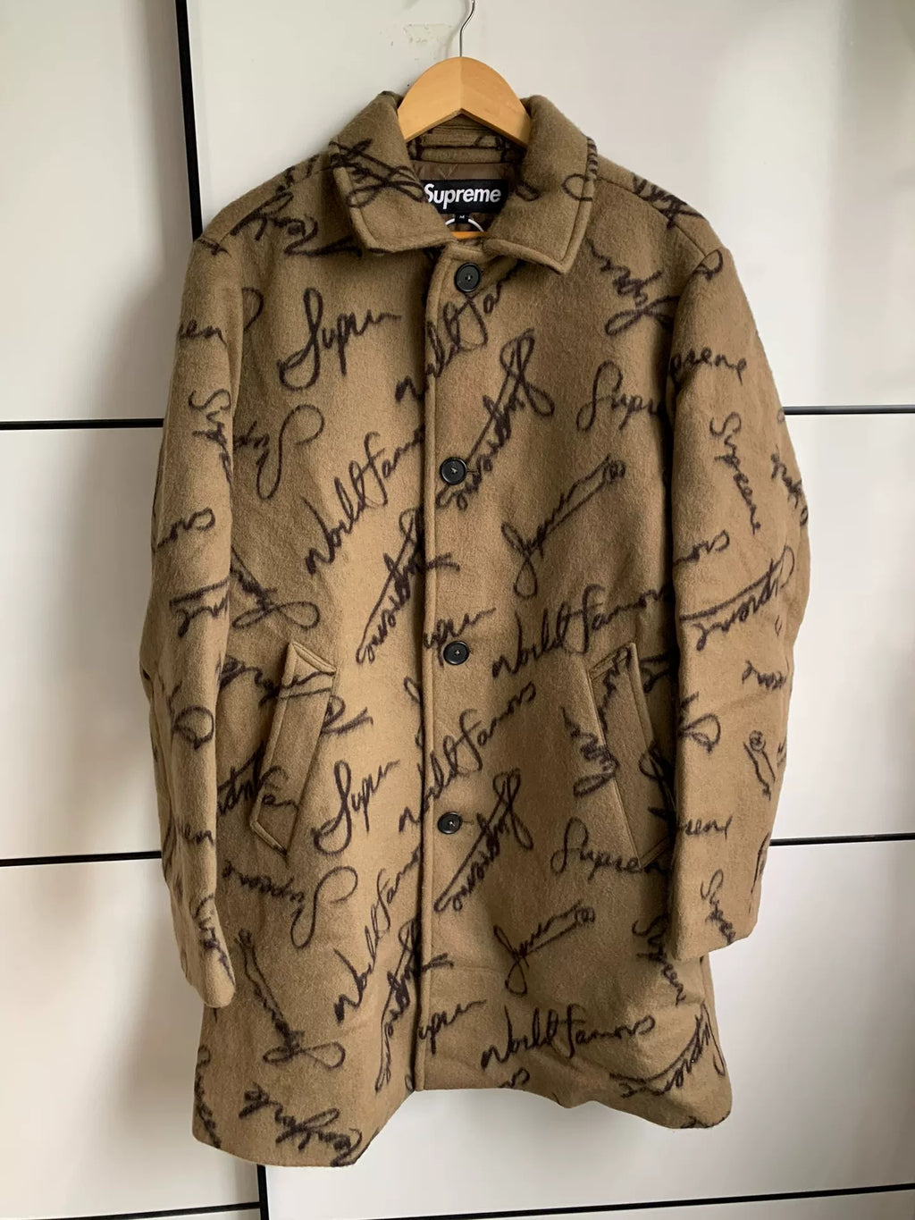 Supreme Script Logos Brown Wool Coat